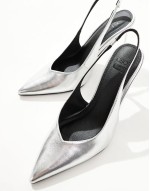Panther pointed slingback high heeled court shoes in silver