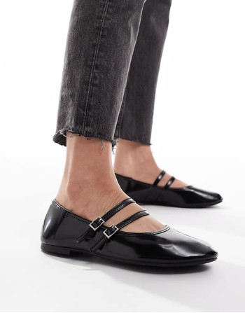 Cotton On romy double buckle flats in black