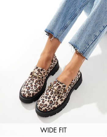 Perdy wide fit metal trim chunky loafers in leopard